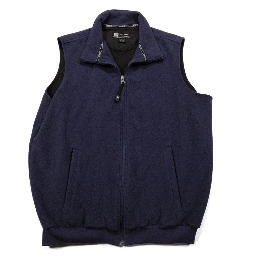 VINTAGE JOS A BANK Men's L Navy‎ Leadbetter Full Zip Fleece Athletic Golf Vest